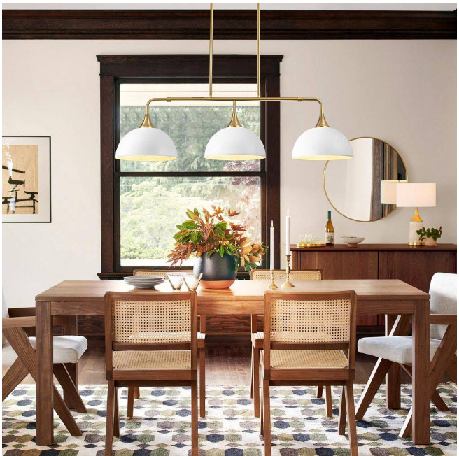RRTYO Holmes 60-Watt 3-Light Industrial White Linear Dome Pendant Lights for Kitchen Island