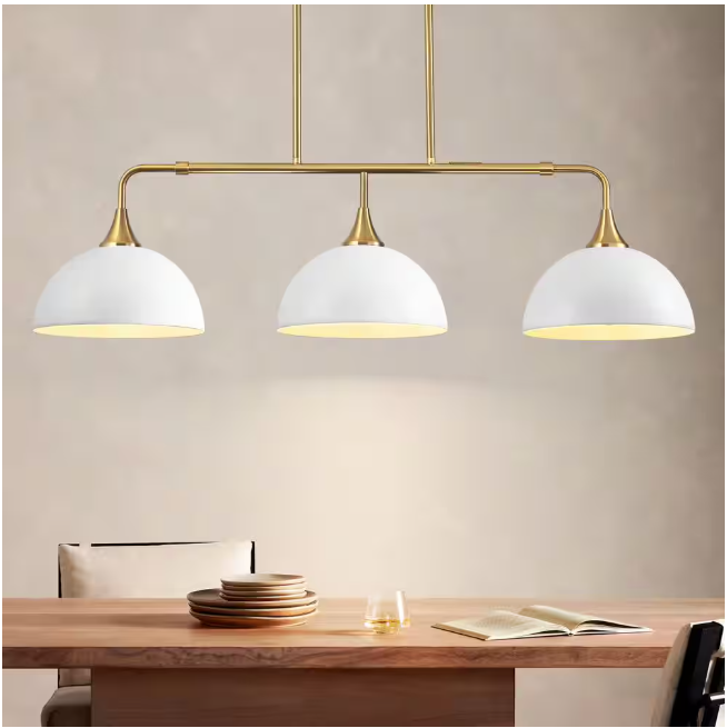 RRTYO Holmes 60-Watt 3-Light Industrial White Linear Dome Pendant Lights for Kitchen Island
