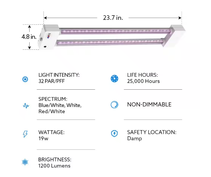 Feit Electric 24 in. 19-Watt White LED 3 Adjustable Spectrum Linkable Plant Grow Light Fixture White Adjustable Light