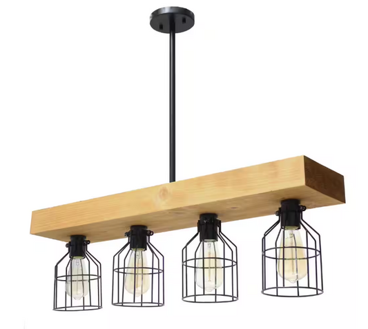 Lalia Home 4-Light Light Wood Farmhouse Beam Pendant