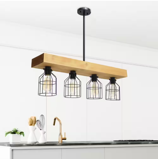 Lalia Home 4-Light Light Wood Farmhouse Beam Pendant