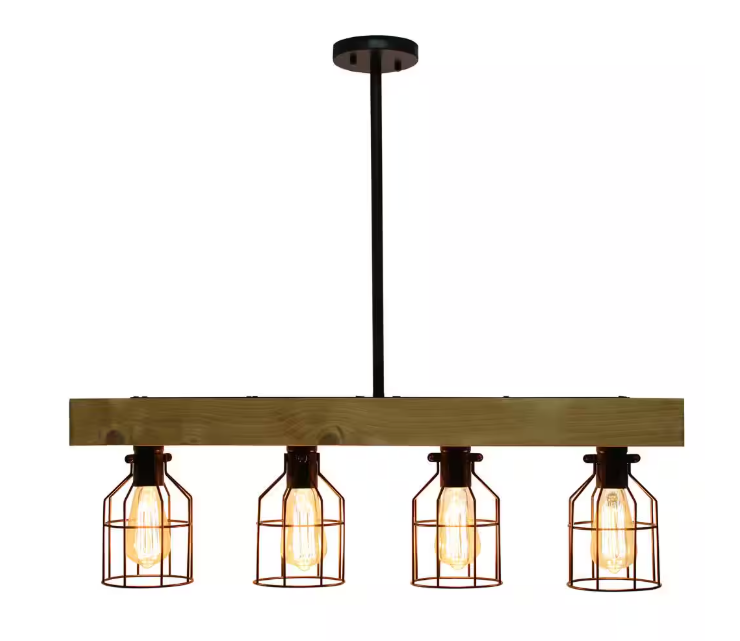 Lalia Home 4-Light Light Wood Farmhouse Beam Pendant