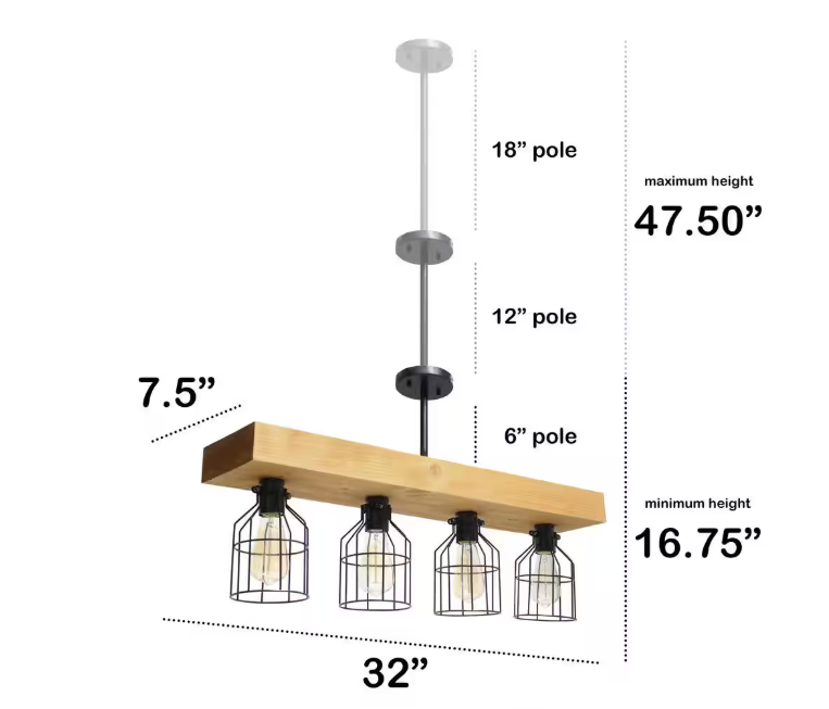 Lalia Home 4-Light Light Wood Farmhouse Beam Pendant
