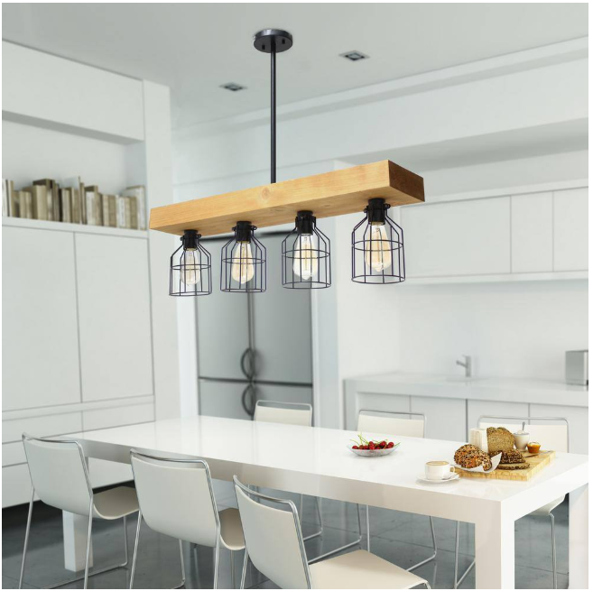 Lalia Home 4-Light Light Wood Farmhouse Beam Pendant