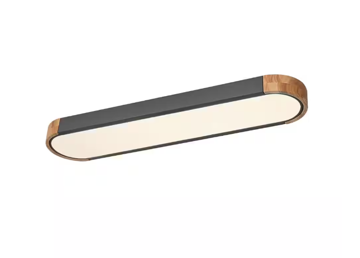 HUOKU Lumin 38 in. 1-Light Gray Integrated LED Flush Mount Minimalist Long Oval Wood Ceiling Light Warm Light 3000K