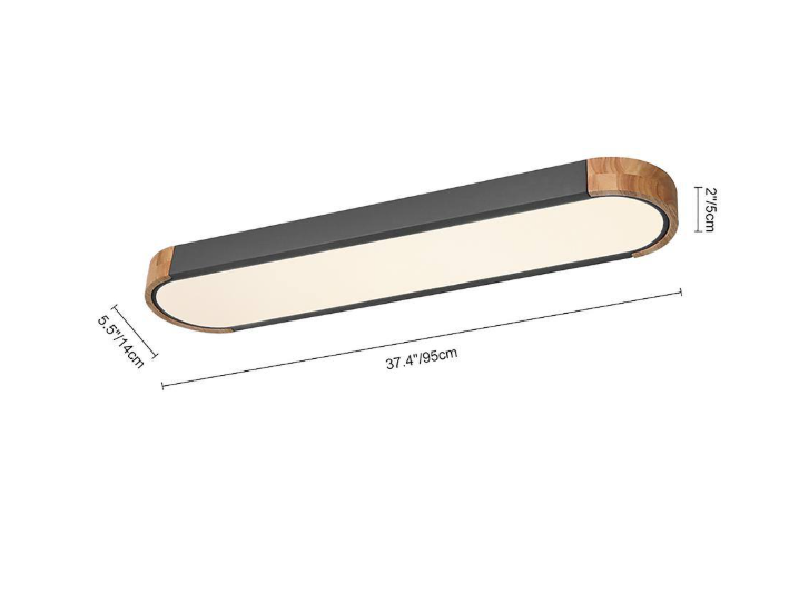 HUOKU Lumin 38 in. 1-Light Gray Integrated LED Flush Mount Minimalist Long Oval Wood Ceiling Light Warm Light 3000K
