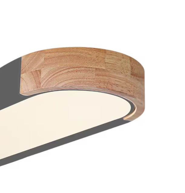 HUOKU Lumin 38 in. 1-Light Gray Integrated LED Flush Mount Minimalist Long Oval Wood Ceiling Light Warm Light 3000K