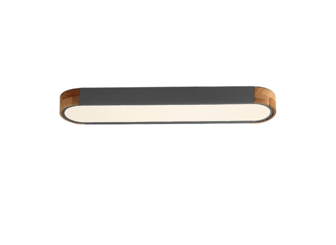 HUOKU Lumin 38 in. 1-Light Gray Integrated LED Flush Mount Minimalist Long Oval Wood Ceiling Light Warm Light 3000K