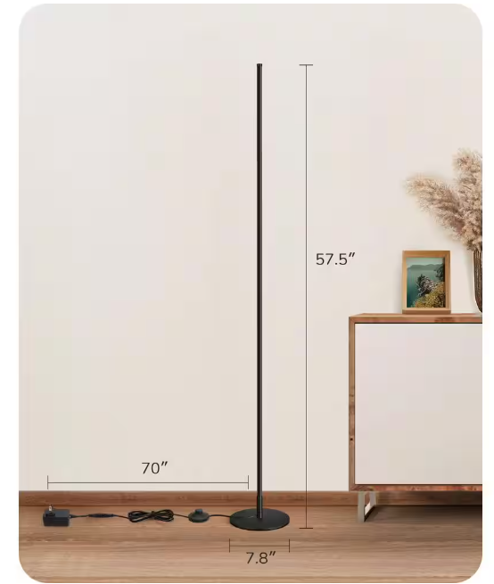 EDISHINE 57 in. Black Dimmable LED Floor Lamp with 3000K Warm White Light