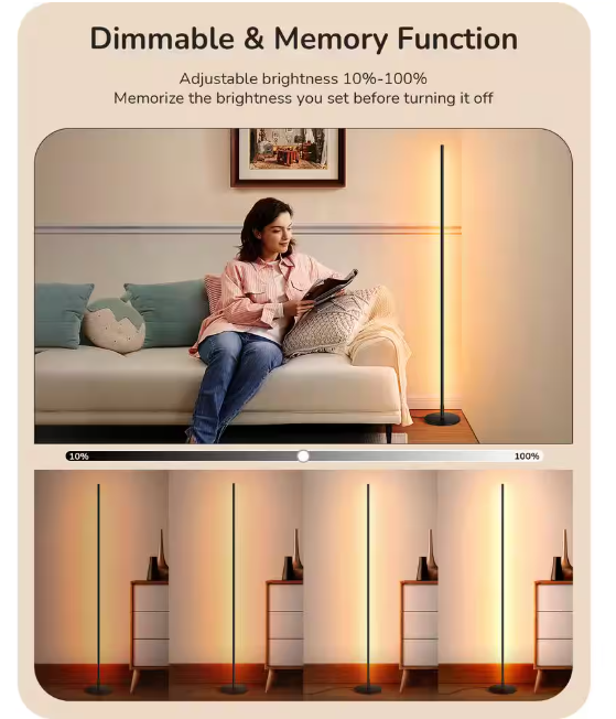 EDISHINE 57 in. Black Dimmable LED Floor Lamp with 3000K Warm White Light