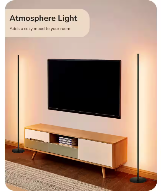 EDISHINE 57 in. Black Dimmable LED Floor Lamp with 3000K Warm White Light