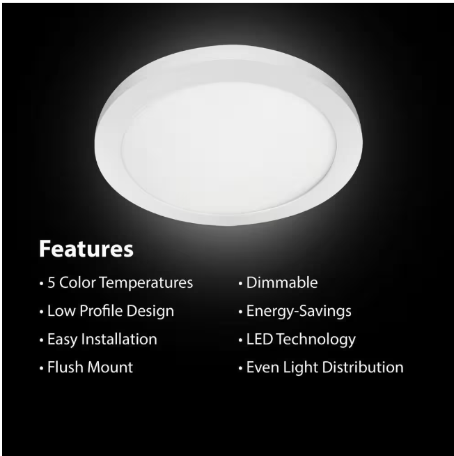 Commercial Electric 15 in. 22.5-Watt Dimmable White Integrated LED 1650 Lumens Round Flat Panel Ceiling Flush Mount with Color Change 5CCT