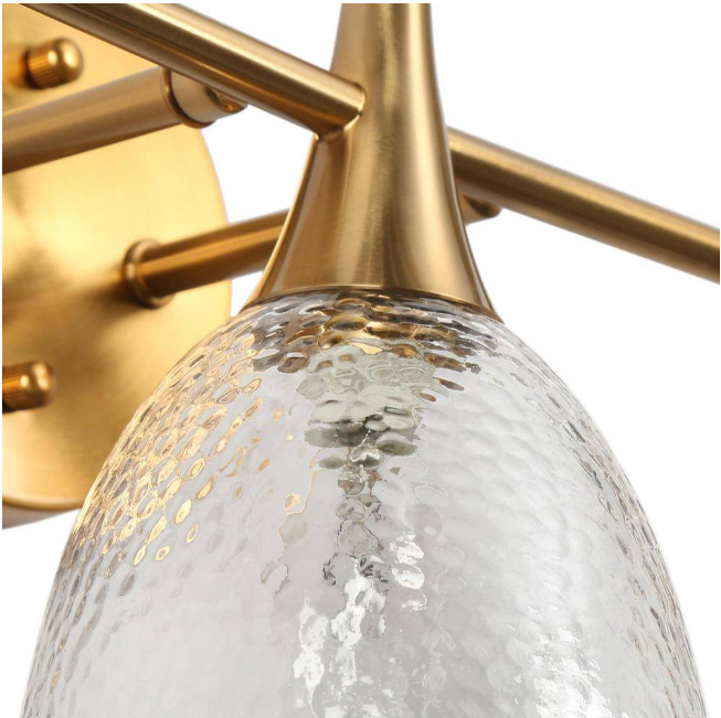LNC Cymerlarity Modern Plating Brass Vanity Light 21.5 in. Bathroom Powder Room Wall Light with Textured Glass Shades