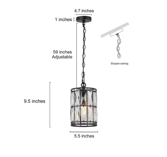 LNC Cristallo Black Modern Coastal Mini Drum Pendant Light 1-Light Transitional Crystal Pendant Ceiling Light
