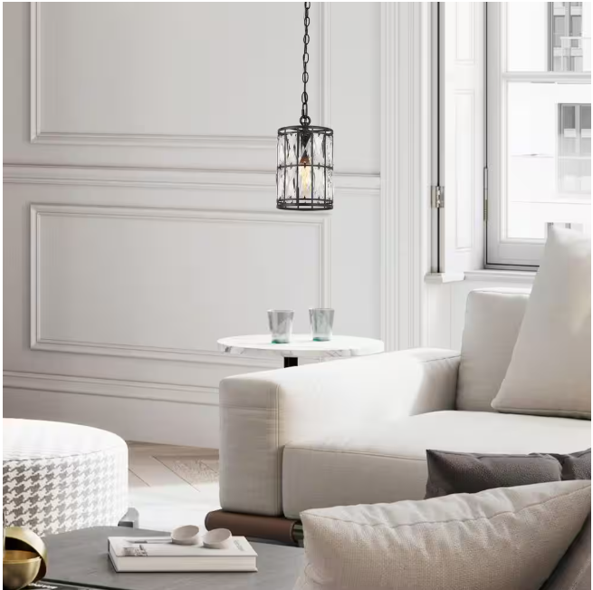 LNC Cristallo Black Modern Coastal Mini Drum Pendant Light 1-Light Transitional Crystal Pendant Ceiling Light