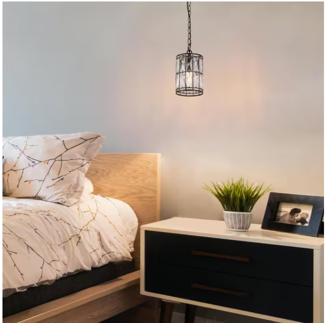 LNC Cristallo Black Modern Coastal Mini Drum Pendant Light 1-Light Transitional Crystal Pendant Ceiling Light