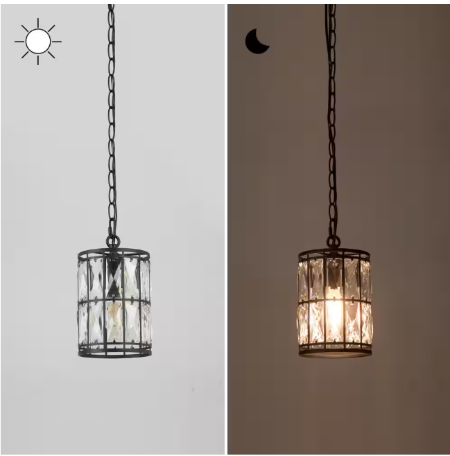 LNC Cristallo Black Modern Coastal Mini Drum Pendant Light 1-Light Transitional Crystal Pendant Ceiling Light