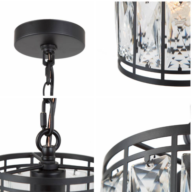 LNC Cristallo Black Modern Coastal Mini Drum Pendant Light 1-Light Transitional Crystal Pendant Ceiling Light