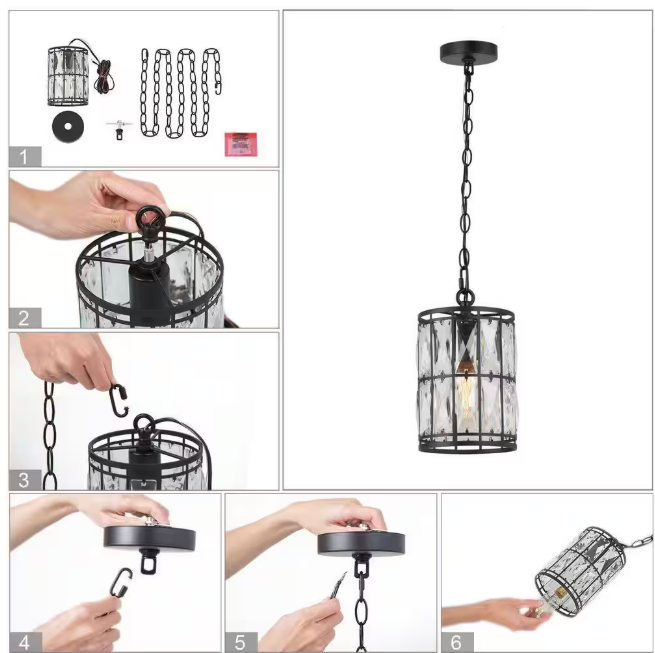 LNC Cristallo Black Modern Coastal Mini Drum Pendant Light 1-Light Transitional Crystal Pendant Ceiling Light