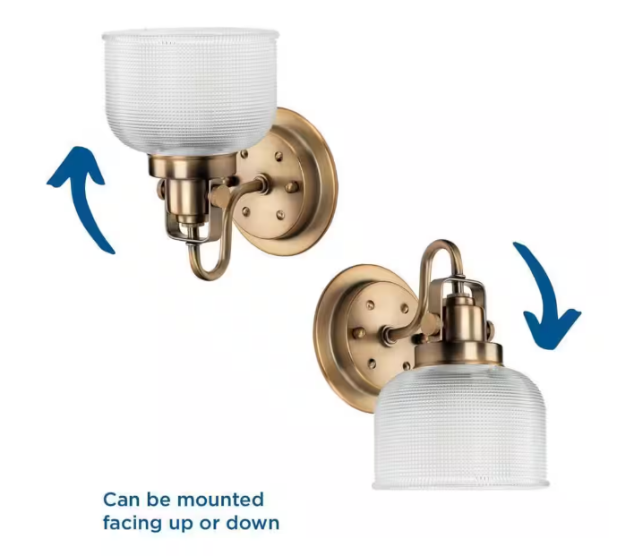 Progress Lighting Archie Collection 1-Light Vintage Brass Clear Double Prismatic Glass Coastal Bath Vanity Light