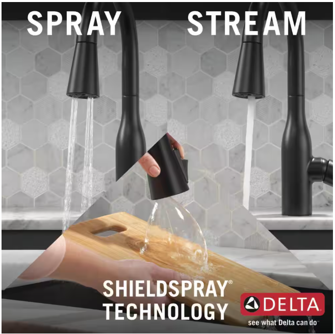 Delta Marca Single-Handle Pull-Down Sprayer Kitchen Faucet with ShieldSpray Technology in Matte Black