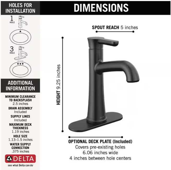 Delta Greydon Single Handle Single Hole Bathroom Faucet in Matte Black