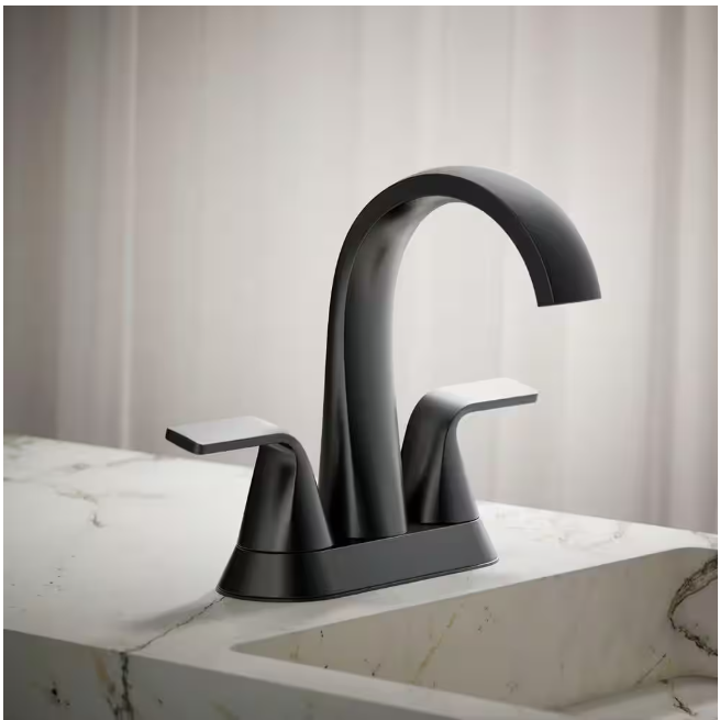 KOHLER Cursiva 4 in. Centerset Double Handle Bathroom Faucet in Matte Black