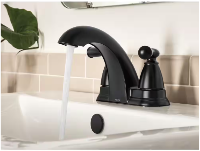 MOEN Banbury 4 in. Centerset Double Handle Low-Arc Bathroom Faucet in Matte Black