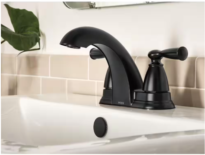 MOEN Banbury 4 in. Centerset Double Handle Low-Arc Bathroom Faucet in Matte Black