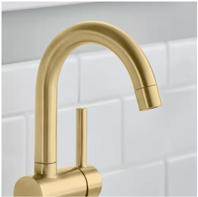 Glacier Bay Dorind Single Hole Single-Handle Deck Mount High-Arc Bathroom Faucet in Matte Gold