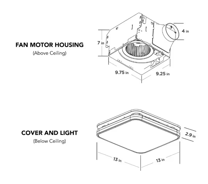 Commercial Electric 80 /110 CFM Ceiling Mount Room Side Installation Square Bathroom Exhaust Fan with Night Light and Humidity Sensor