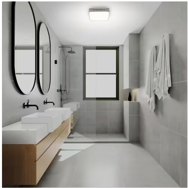 Commercial Electric 80 /110 CFM Ceiling Mount Room Side Installation Square Bathroom Exhaust Fan with Night Light and Humidity Sensor