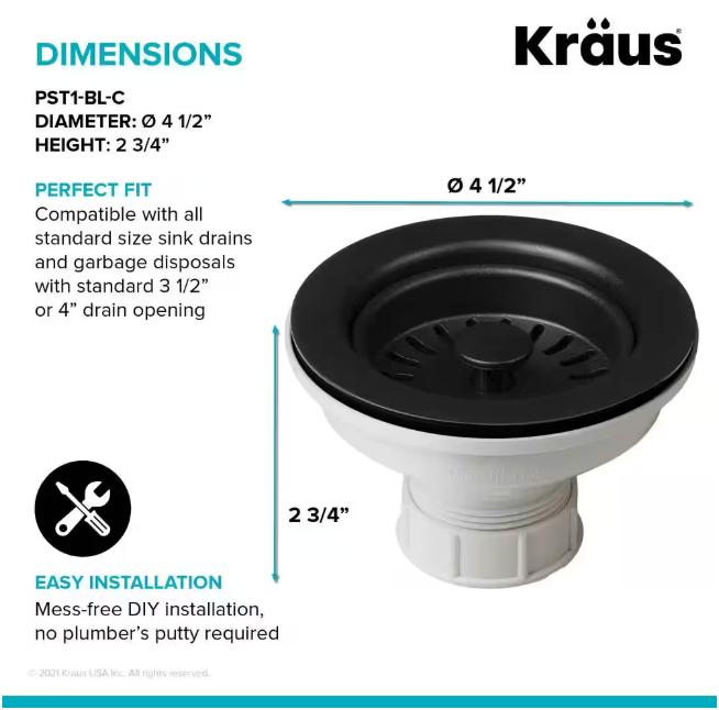 KRAUS Kitchen Sink Strainer in Black