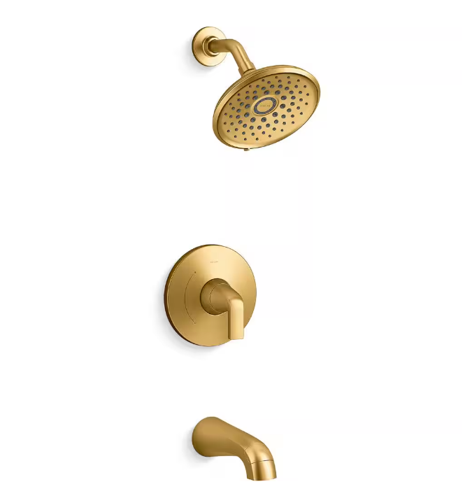 KOHLER Cursiva Single-Handle 3-Spray Tub and Shower Faucet 1.75 GPM in Vibrant Brushed Moderne Brass (Valve Included)