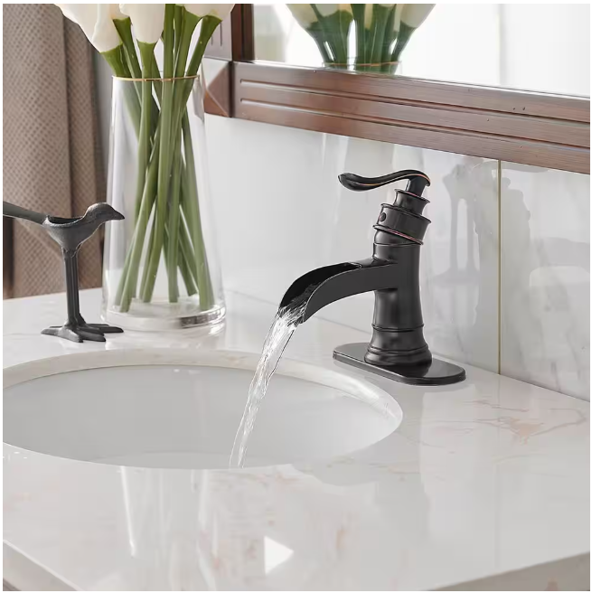 BWE Waterfall Single Hole Single-Handle Low-Arc Bathroom Faucet With Pop-up Drain Assembly in Oil Rubbed Bronze