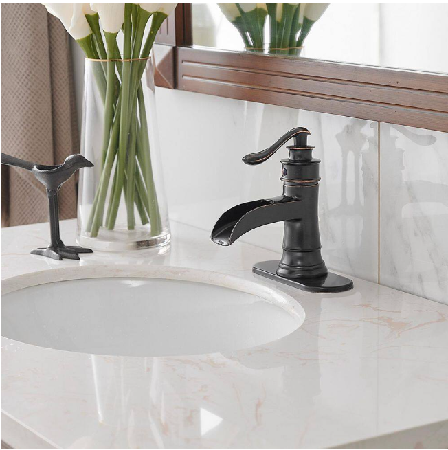 BWE Waterfall Single Hole Single-Handle Low-Arc Bathroom Faucet With Pop-up Drain Assembly in Oil Rubbed Bronze
