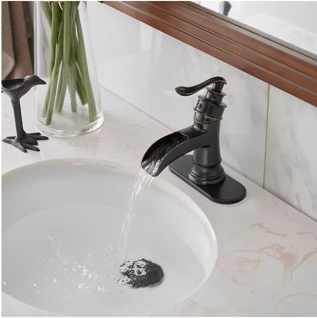 BWE Waterfall Single Hole Single-Handle Low-Arc Bathroom Faucet With Pop-up Drain Assembly in Oil Rubbed Bronze