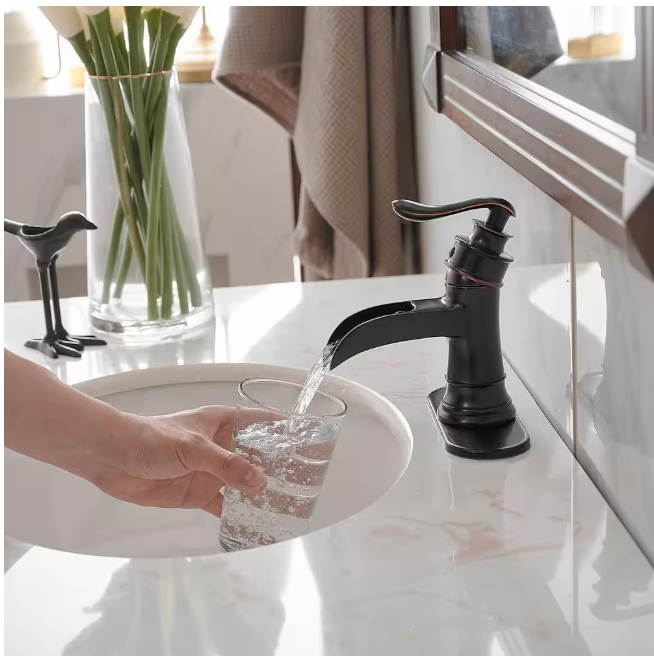 BWE Waterfall Single Hole Single-Handle Low-Arc Bathroom Faucet With Pop-up Drain Assembly in Oil Rubbed Bronze