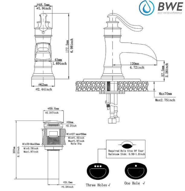 BWE Waterfall Single Hole Single-Handle Low-Arc Bathroom Faucet With Pop-up Drain Assembly in Oil Rubbed Bronze
