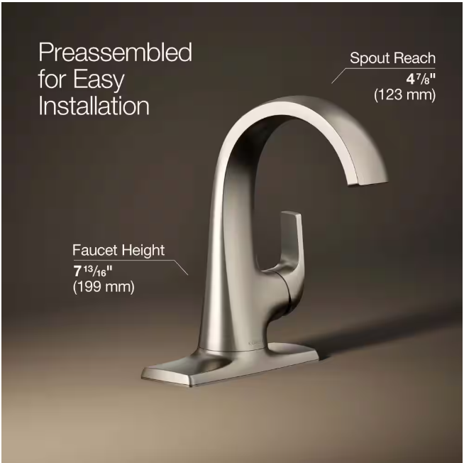 KOHLER Cursiva Single Handle Single Hole Bathroom Faucet in Vibrant Brushed Nickel