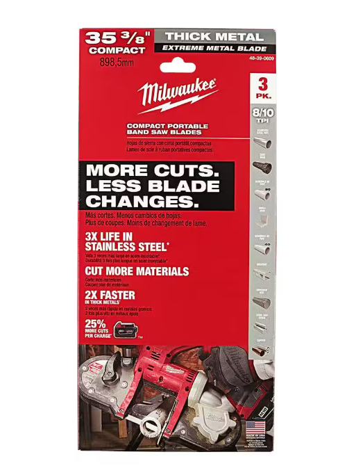 Milwaukee 35-3/8 in. 8/10 TPI Compact Extreme Thick Metal Cutting Band Saw Blade (3-Pack) For M18 FUEL/Corded Compact Bandsaw