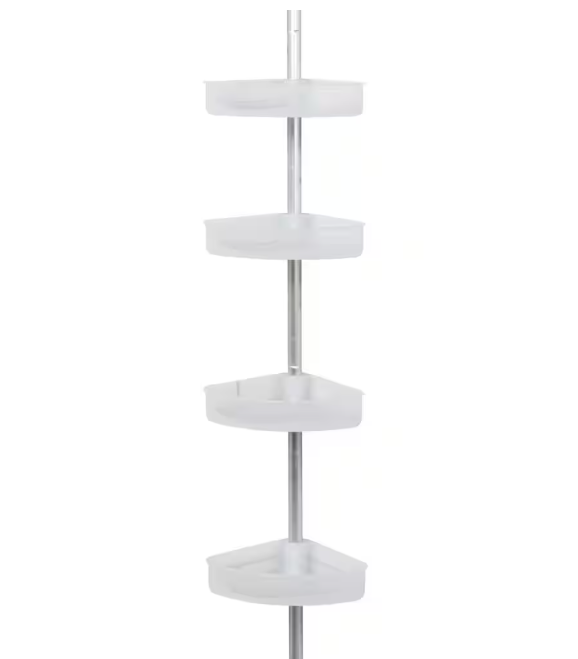 Zenna Home Tension Pole Rust Resistant Corner Shower Caddy in Satin Chrome