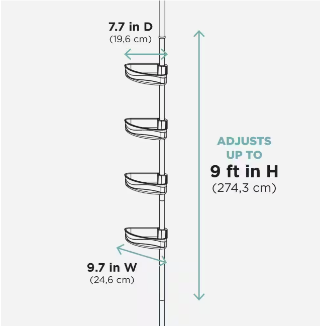 Zenna Home Tension Pole Rust Resistant Corner Shower Caddy in Satin Chrome