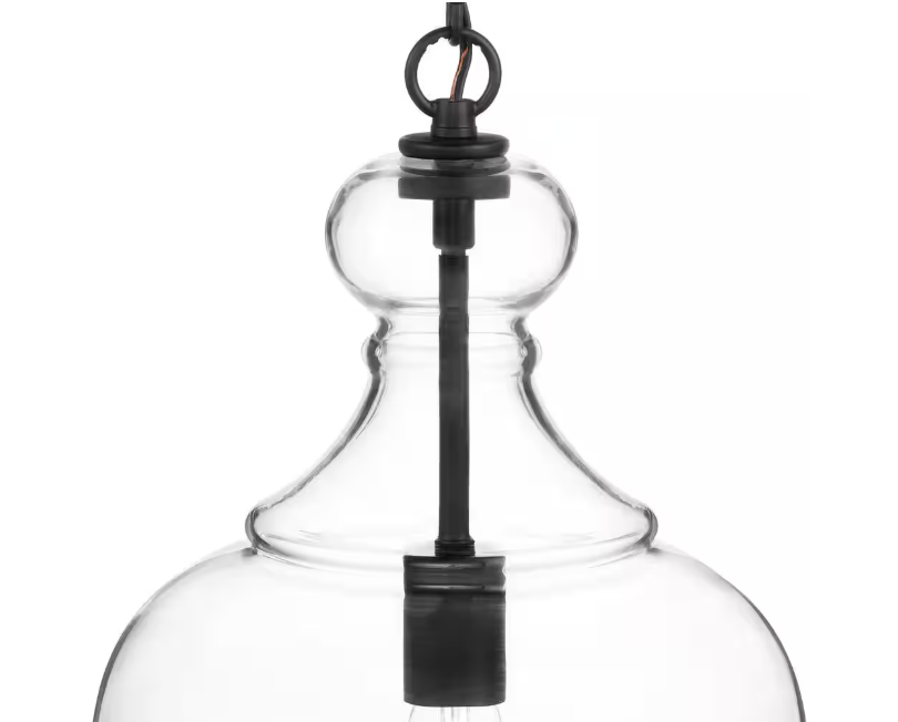 Home Decorators Collection Bakerston 1-Light Matte Black Hanging Pendant with Clear Glass Shade