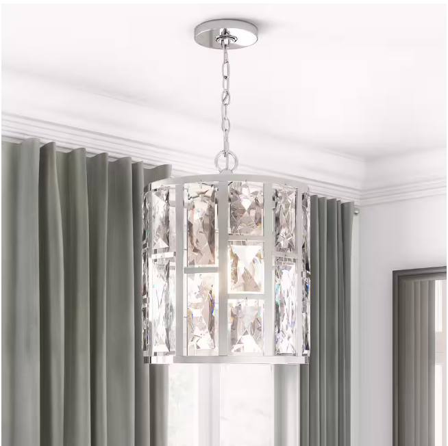 Home Decorators Collection Kristella 1-Light Chrome Crystal Pendant Light