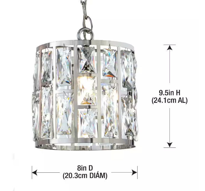 Home Decorators Collection Kristella 1-Light Chrome Crystal Pendant Light