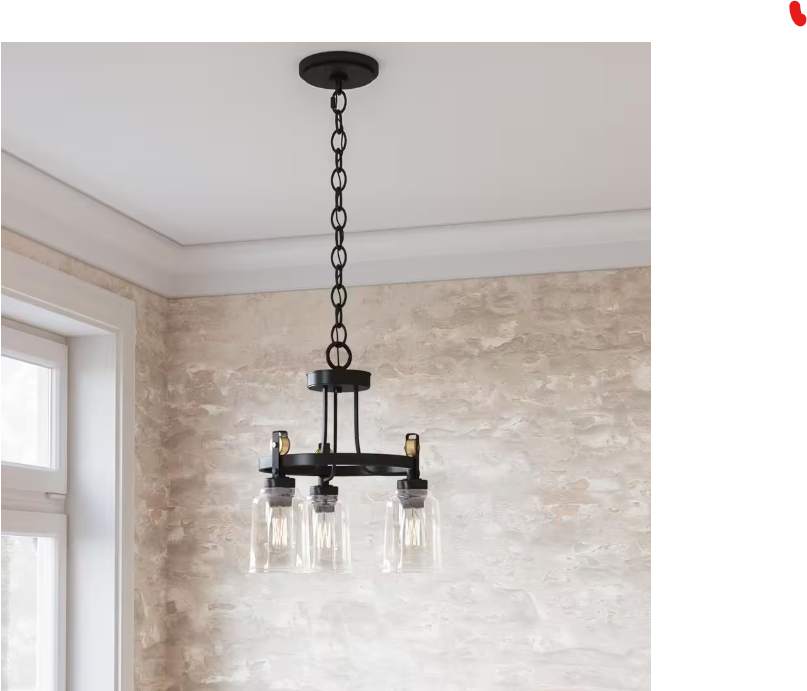 Home Decorators Collection Knollwood 17-1/2 in. 3-Light Black Bronze with Brass Accents Industrial Round Chandelier for Kitchens Bulbs Included