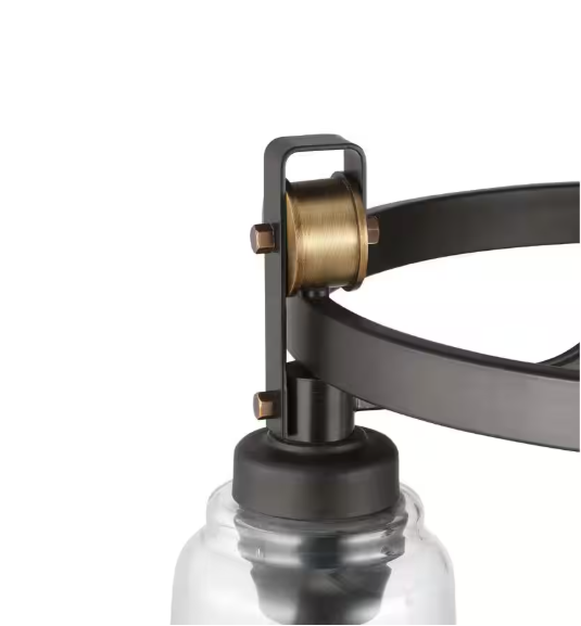 Home Decorators Collection Knollwood 17-1/2 in. 3-Light Black Bronze with Brass Accents Industrial Round Chandelier for Kitchens Bulbs Included