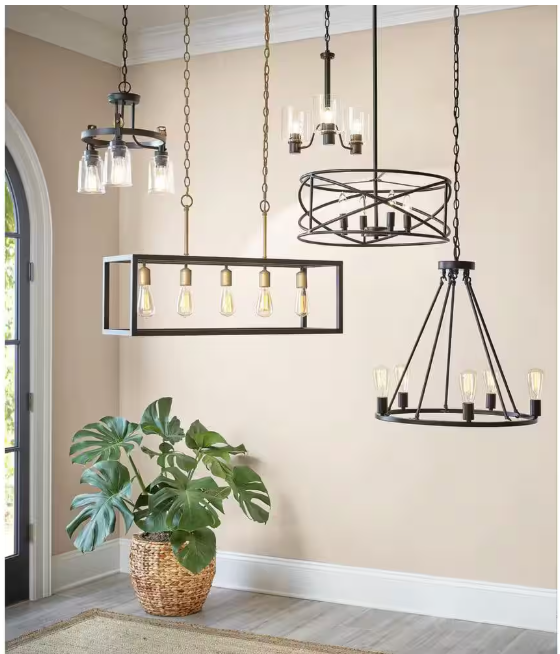 Home Decorators Collection Knollwood 17-1/2 in. 3-Light Black Bronze with Brass Accents Industrial Round Chandelier for Kitchens Bulbs Included