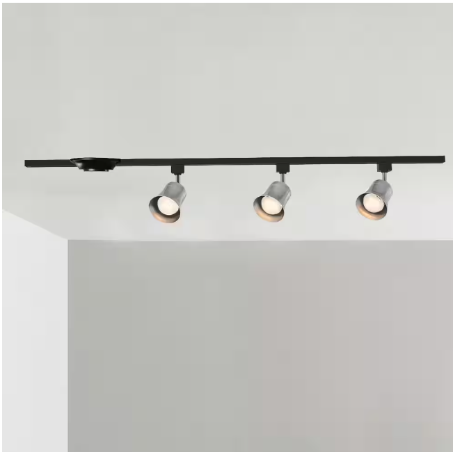 Hampton Bay 4 ft. Brushed Nickel Integrated LED Ceiling Mount Direct wire Track Lighting Kit with Flared Linear Track Head 3-Light